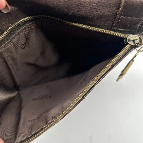 FOSSIL VTG Brown Soft Pebble Distress Leather Organizer Messngr Bag Purse 75082